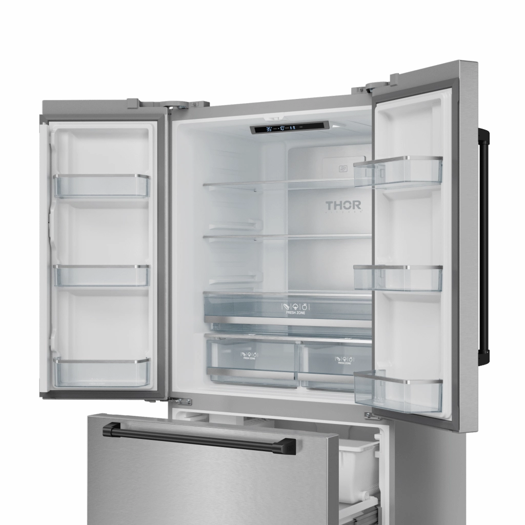 Thor Kitchen RF3621CTD99BLK 36 Inch 20.3 Cu Ft French Door Counter Depth Refrigerator With Ice Maker In Stainless Steel/Black Gordon Ramsay Series - Rf3621Ctd99-Blk