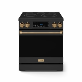 Thor Kitchen RSE30BBRZ 30 Inch Professional Electric Range With Tilt Panel Touch Control In Black/Bronze Gordon Ramsay Series - Rse30B-Brz Freestanding Ranges freestanding dual fuel range 30 inch
