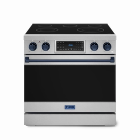 Thor Kitchen RSE36BLU 36 Inch Professional Electric Range With Tilt Panel Touch Control In Stainless Steel/Navy Blue Gordon Ramsay Series - Rse36-Blu Freestanding Ranges freestanding dual fuel range 30 inch