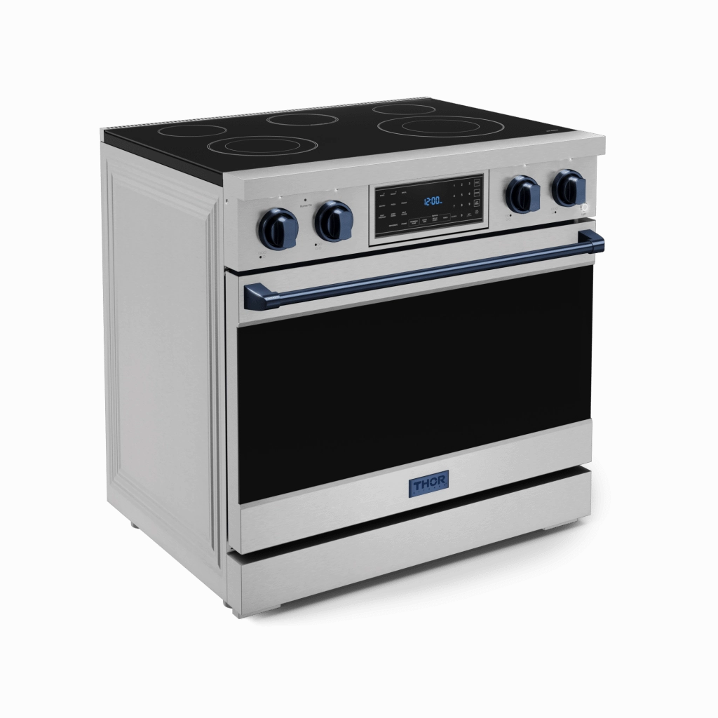 Thor Kitchen RSE36BLU 36 Inch Professional Electric Range With Tilt Panel Touch Control In Stainless Steel/Navy Blue Gordon Ramsay Series - Rse36-Blu