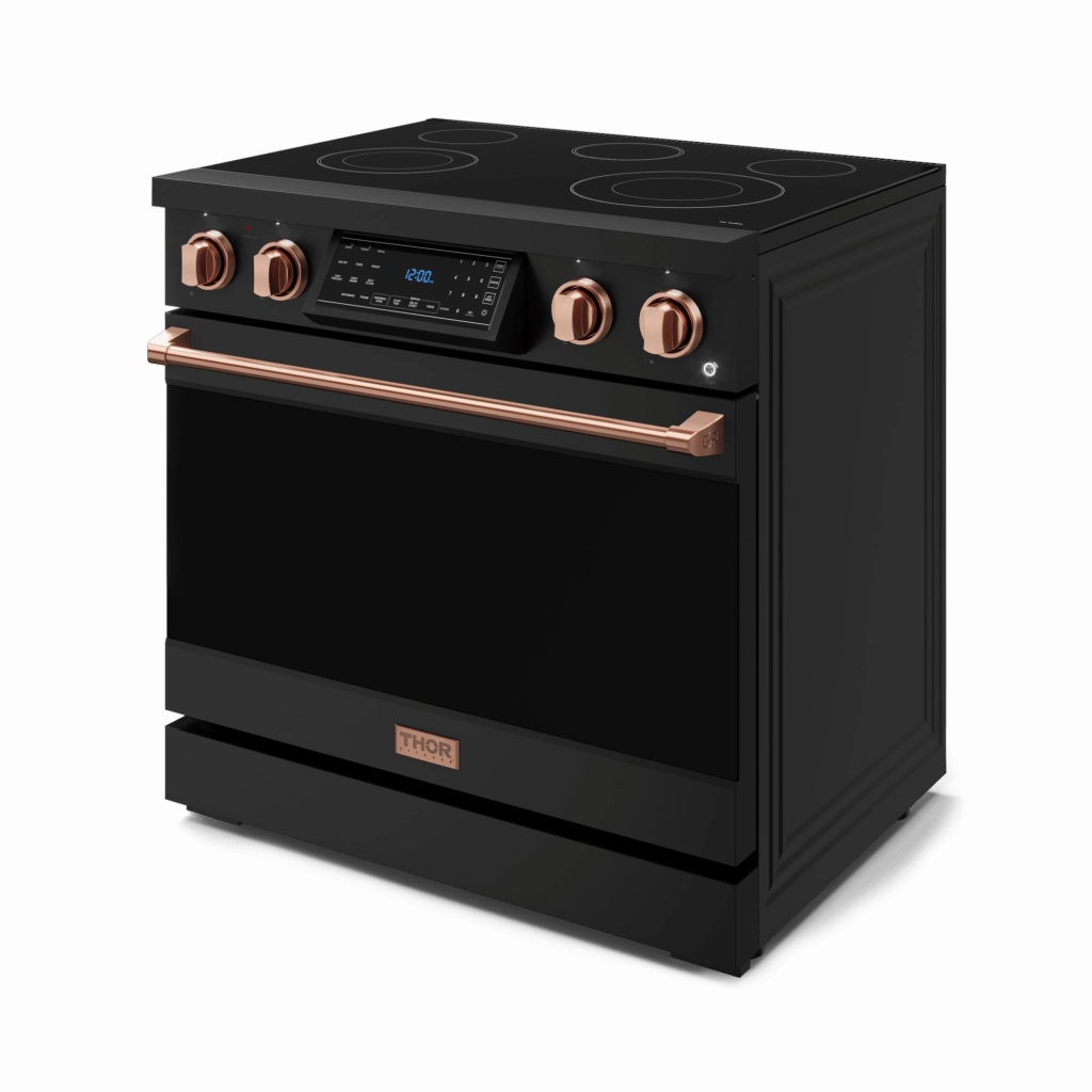 Thor Kitchen RSE36BRSG 36 Inch Professional Electric Range With Tilt Panel Touch Control In Black/Rose Gold Gordon Ramsay Series - Rse36B-Rsg