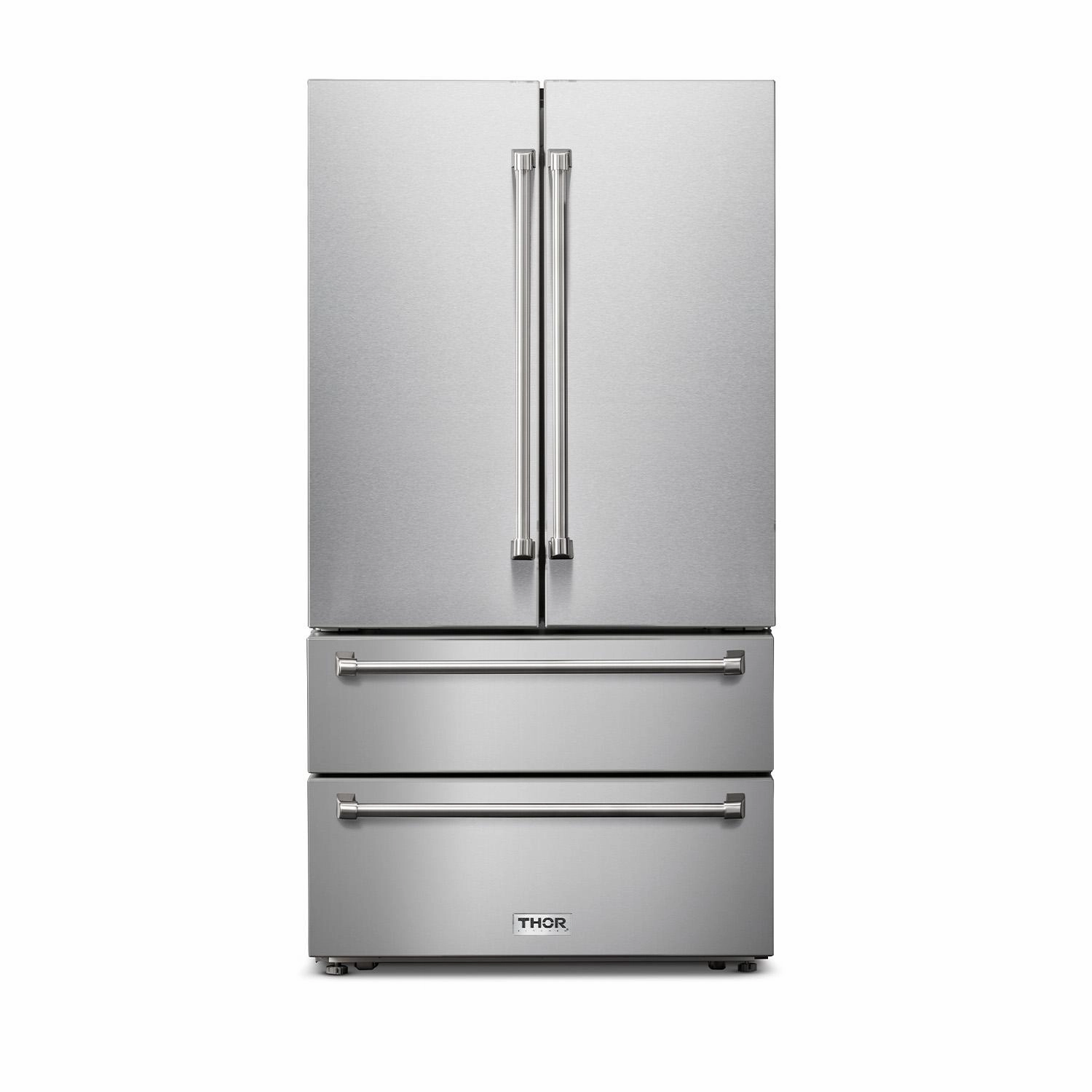 Thor Kitchen TRF3602 36 Inch Professional French Door Refrigerator With Freezer Drawers Freestanding Refrigerators freestanding fridge freezer combo