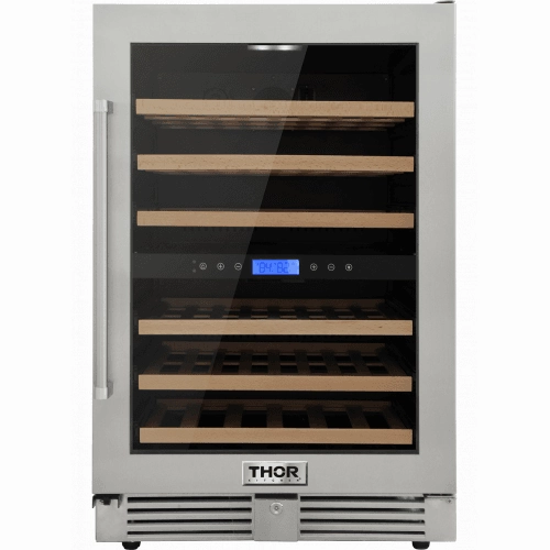 Thor Kitchen TWC2401DO Thor Kitchen 24In. 46-Bottles Indoor/Outdoor Independent Dual Zone Wine Cooler In 304 Stainless Steel With Full Extension Smooth-Glide Wine Racks And Electronic Touch Control Outdoor Winecoolers,outdoor wine fridge