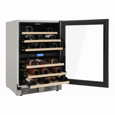 Thor Kitchen TWC2401DO Thor Kitchen 24In. 46-Bottles Indoor/Outdoor Independent Dual Zone Wine Cooler In 304 Stainless Steel With Full Extension Smooth-Glide Wine Racks And Electronic Touch Control