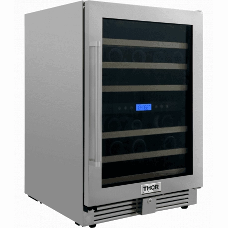 Thor Kitchen TWC2401DO Thor Kitchen 24In. 46-Bottles Indoor/Outdoor Independent Dual Zone Wine Cooler In 304 Stainless Steel With Full Extension Smooth-Glide Wine Racks And Electronic Touch Control
