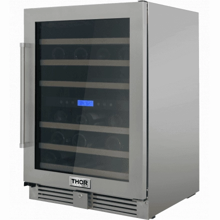 Thor Kitchen TWC2401DO Thor Kitchen 24In. 46-Bottles Indoor/Outdoor Independent Dual Zone Wine Cooler In 304 Stainless Steel With Full Extension Smooth-Glide Wine Racks And Electronic Touch Control