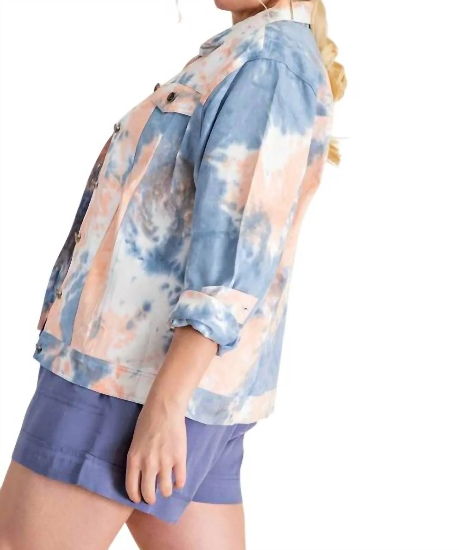 Tie -Dyed Denim Trucker Jacket In Navy/orange