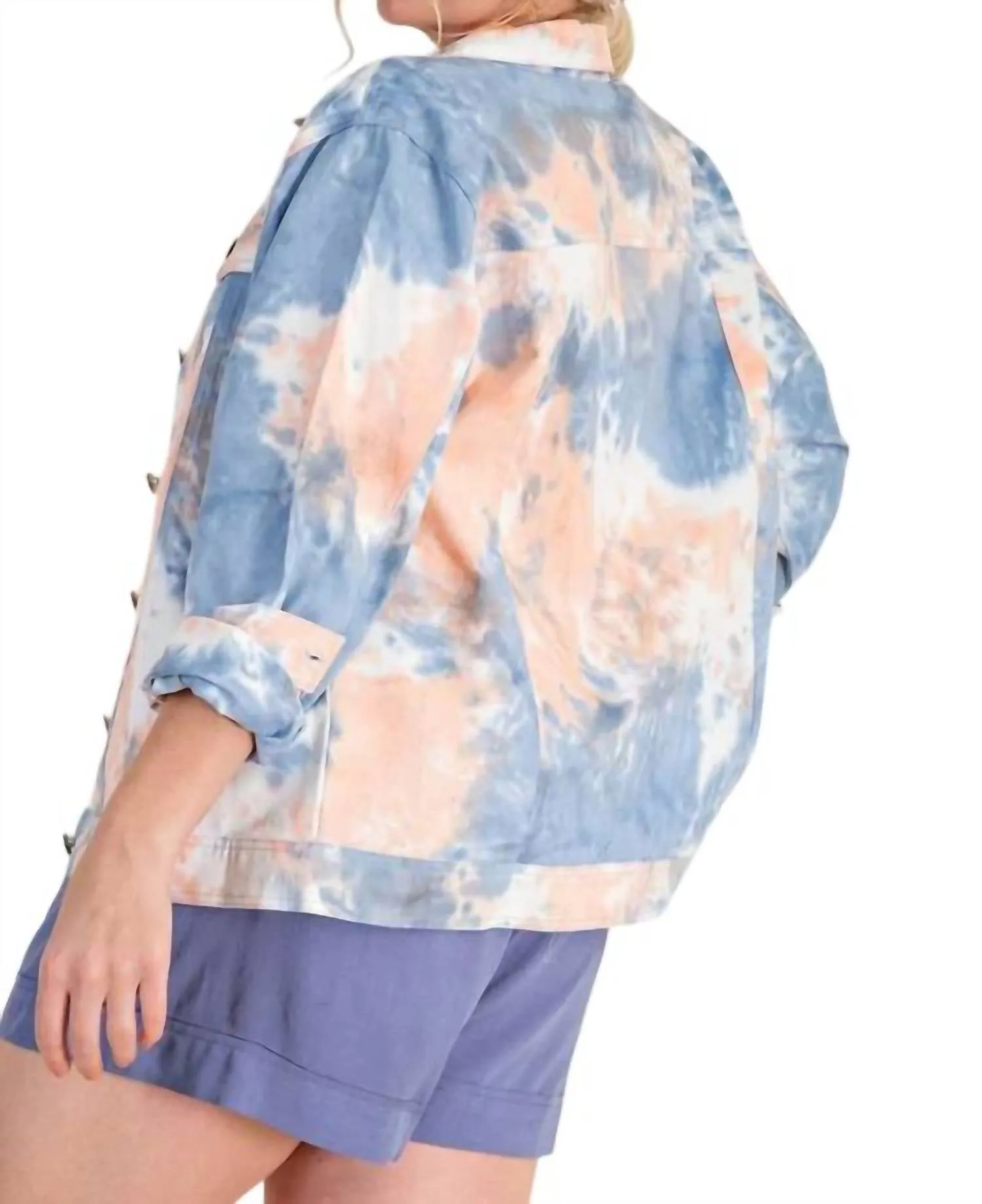Tie -Dyed Denim Trucker Jacket In Navy/orange
