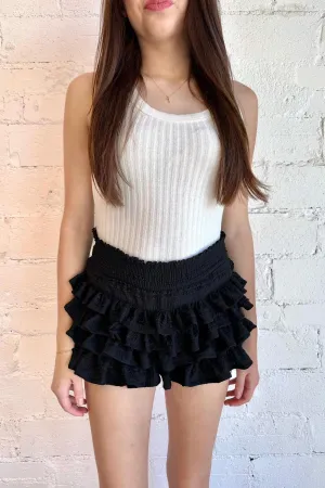 Tiered Ruffle Skort In Black