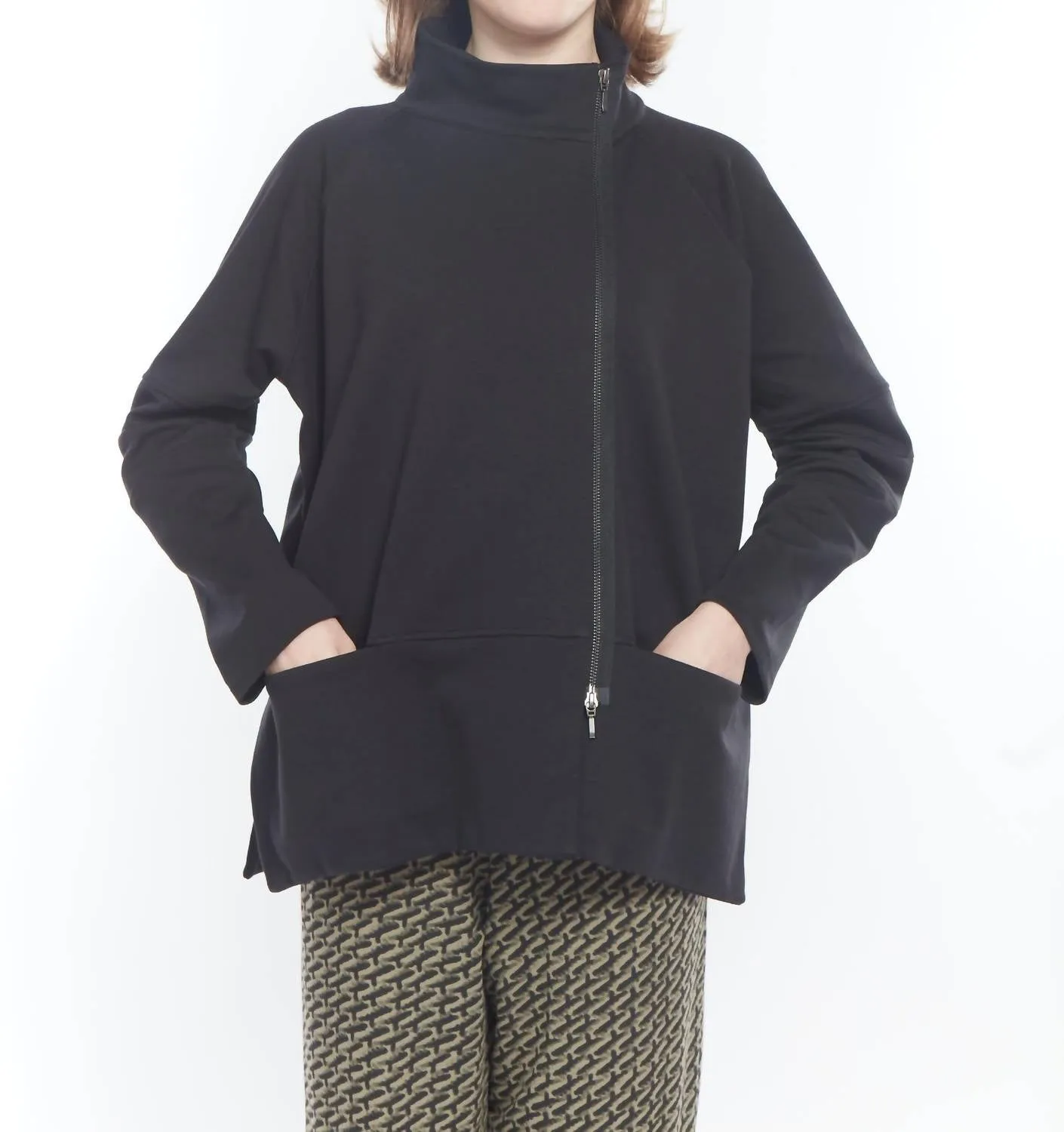 Tracery Mock Neck Jacket In Black