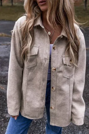 Turn Down Collar Shacket In Light Grey