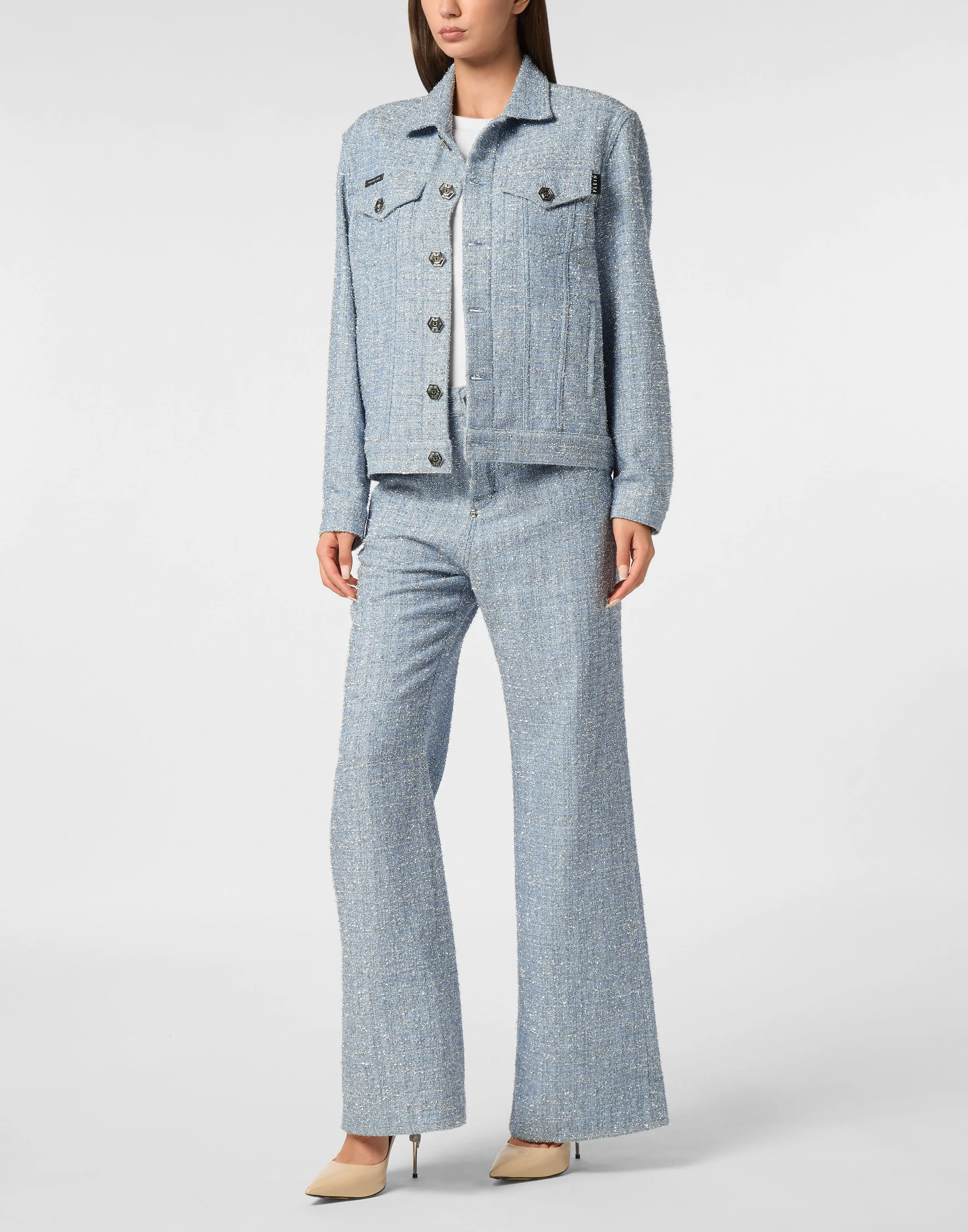 Tweed Denim Cropped Jacket
