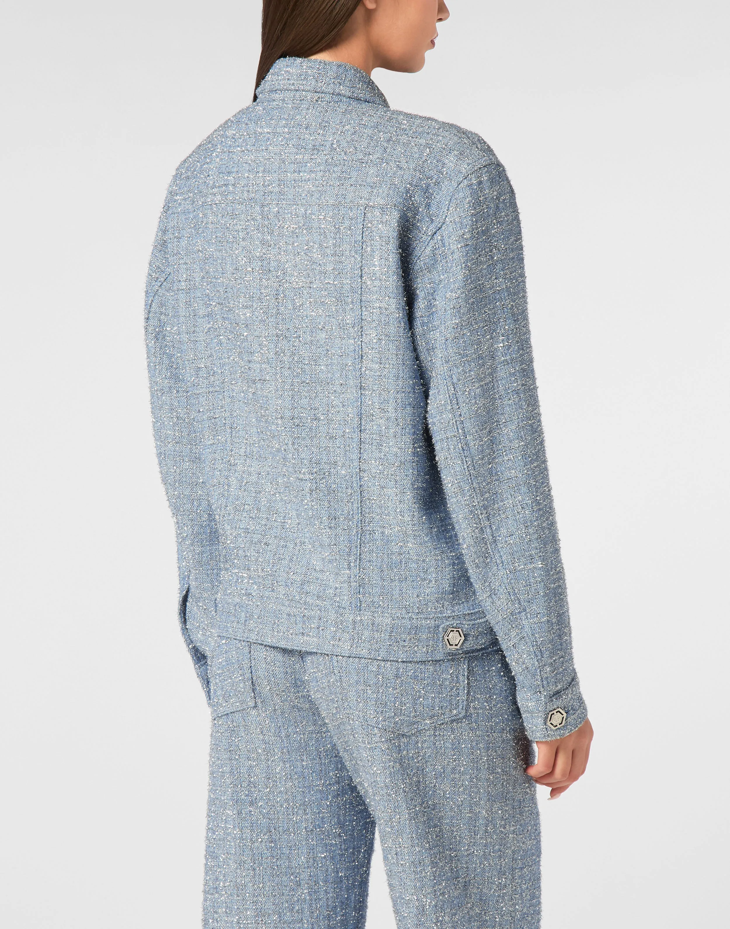 Tweed Denim Cropped Jacket