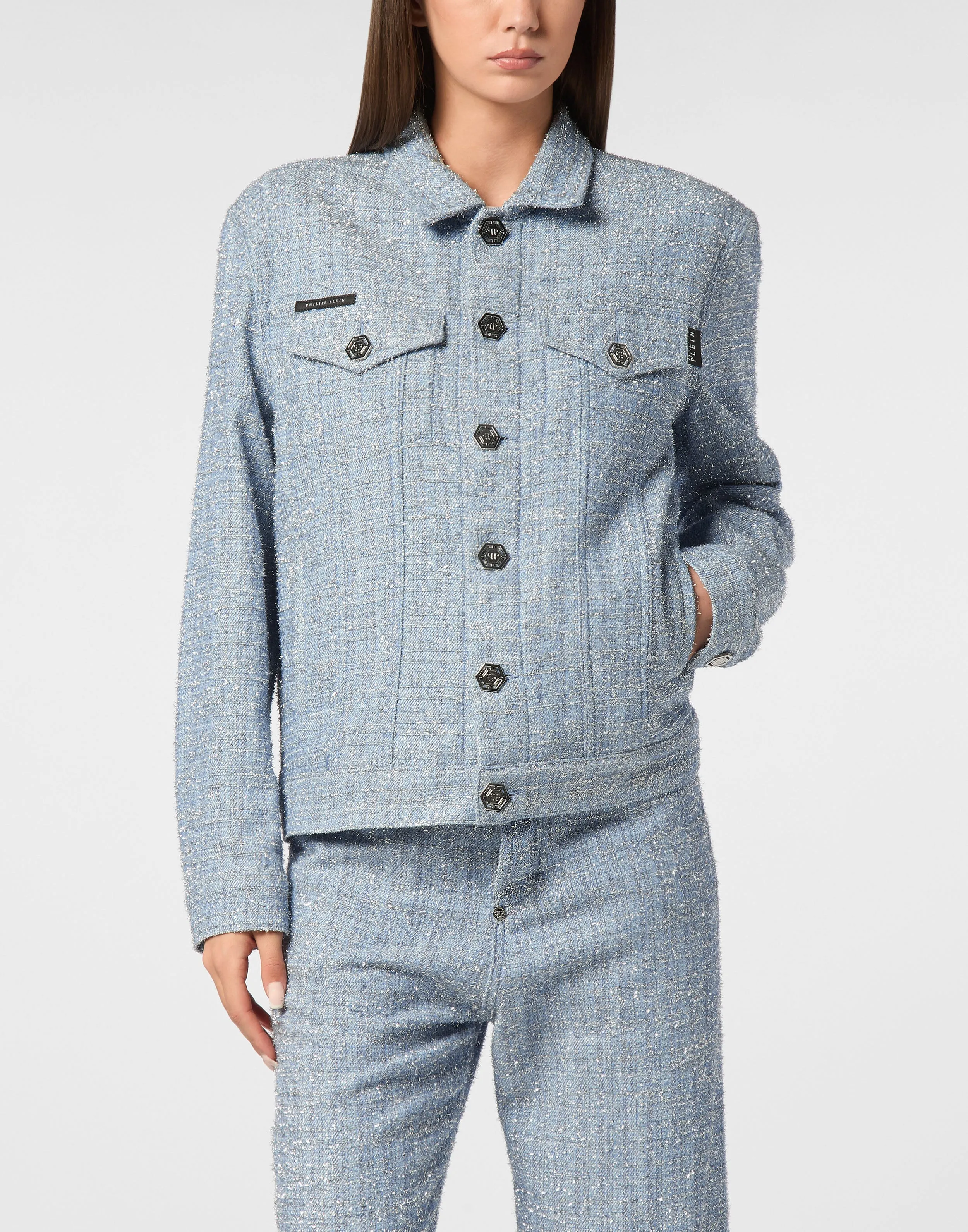 Tweed Denim Cropped Jacket
