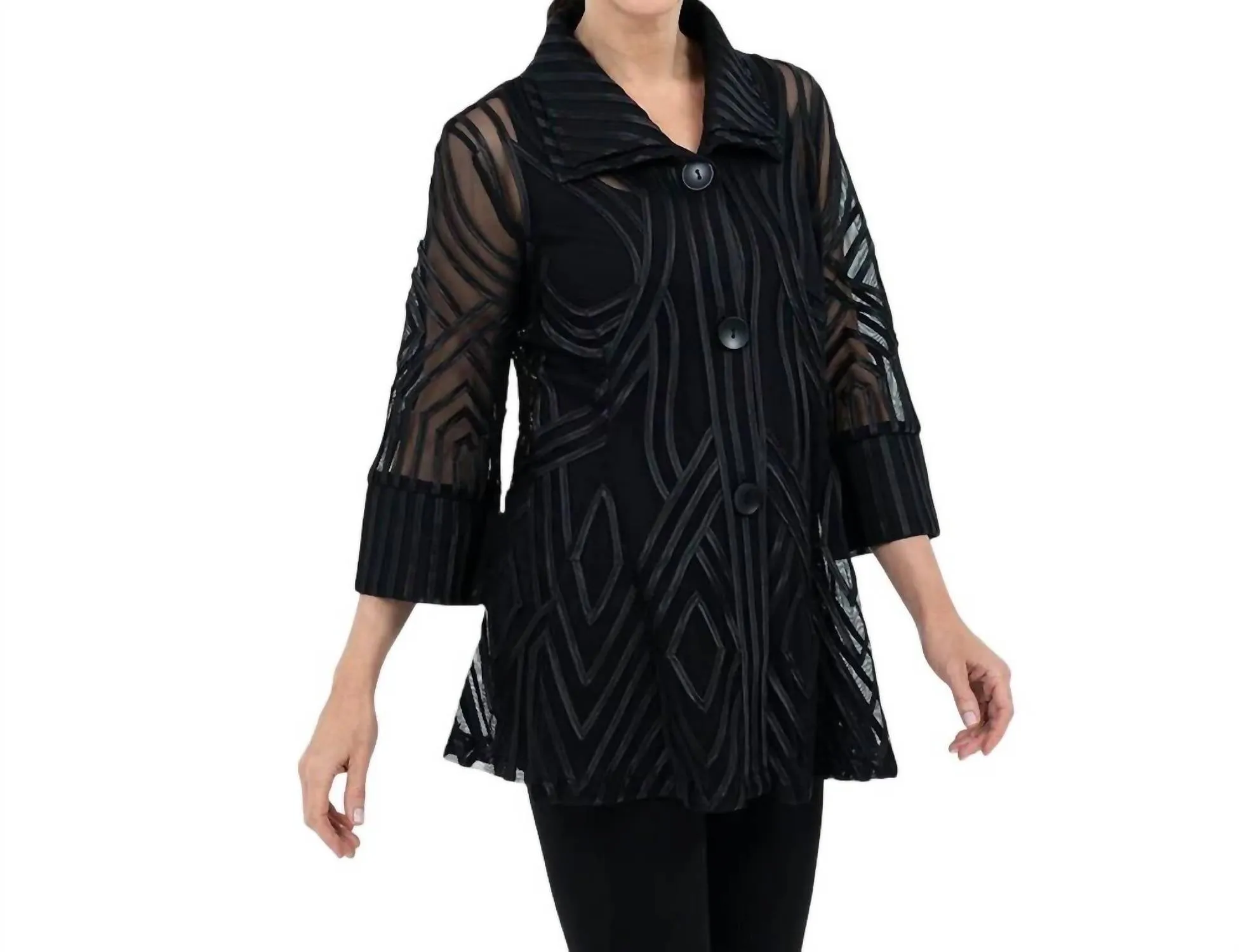Two-Tone Soutache Jacket In Black