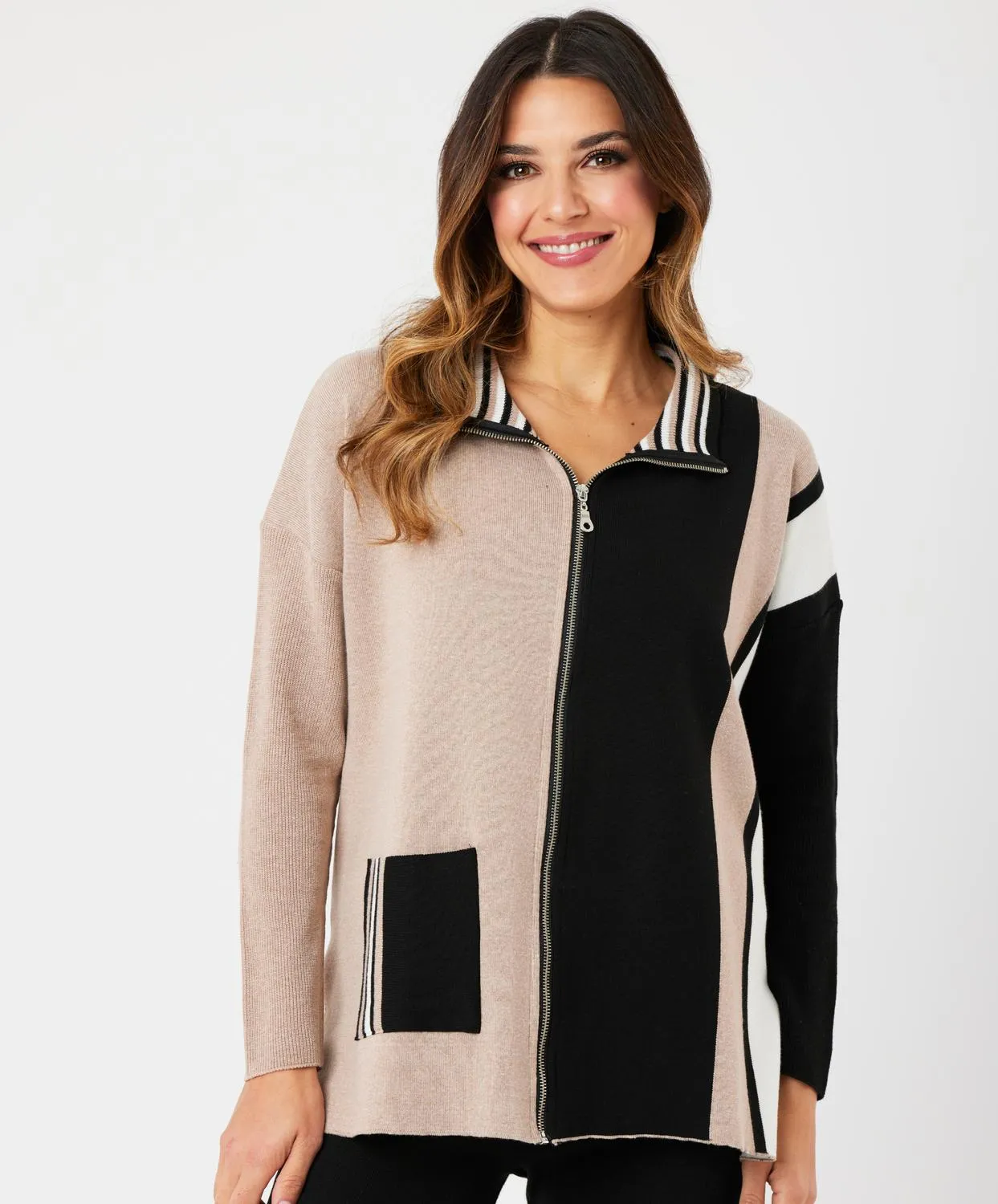 Two Tone Stripe Detail Jacket In Black/multi