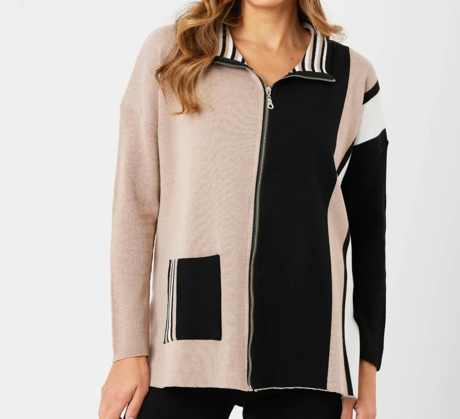 Two Tone Stripe Detail Jacket In Black/multi