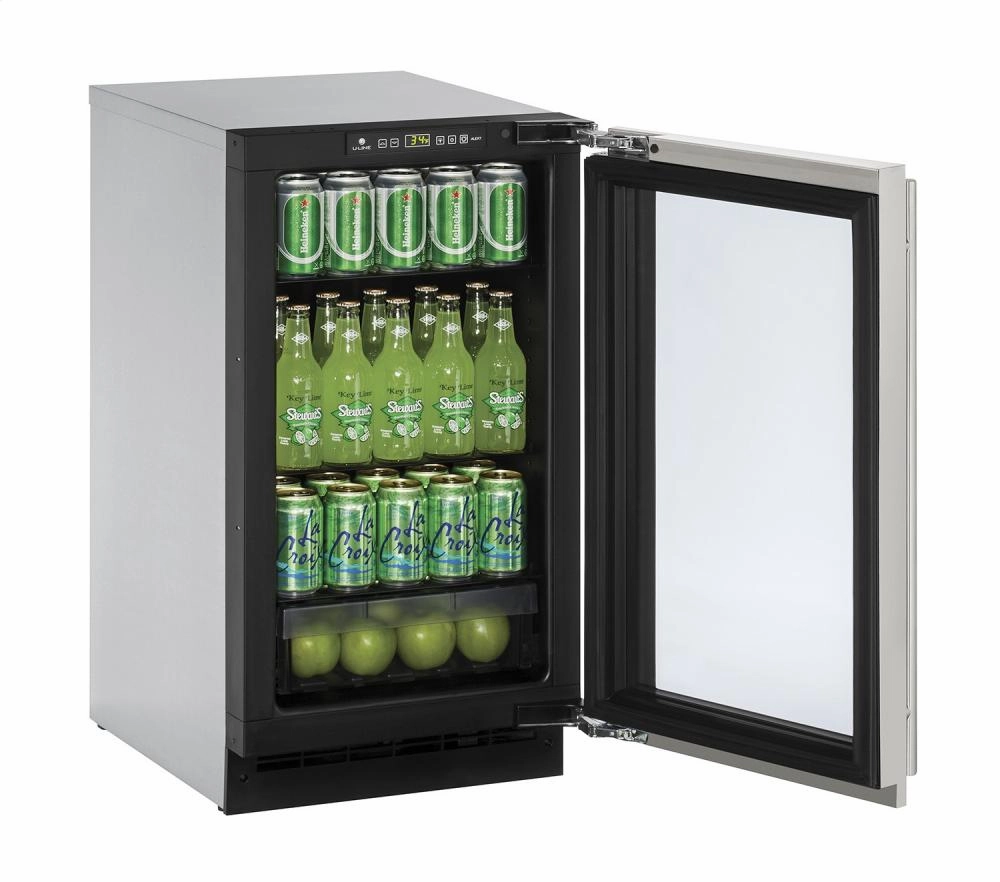 U-Line U2218RGLINT01A 18" Glass Door Refrigerator Integrated Frame Left-Hand Hinge Undercounter Refrigerators 24 inch undercounter fridge for kitchen