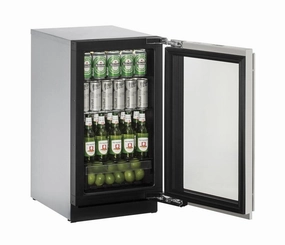 U-Line U3018RGLINT01A 18" Glass Door Refrigerator Integrated Frame Left-Hand Hinge Undercounter Refrigerators 24 inch undercounter fridge for kitchen
