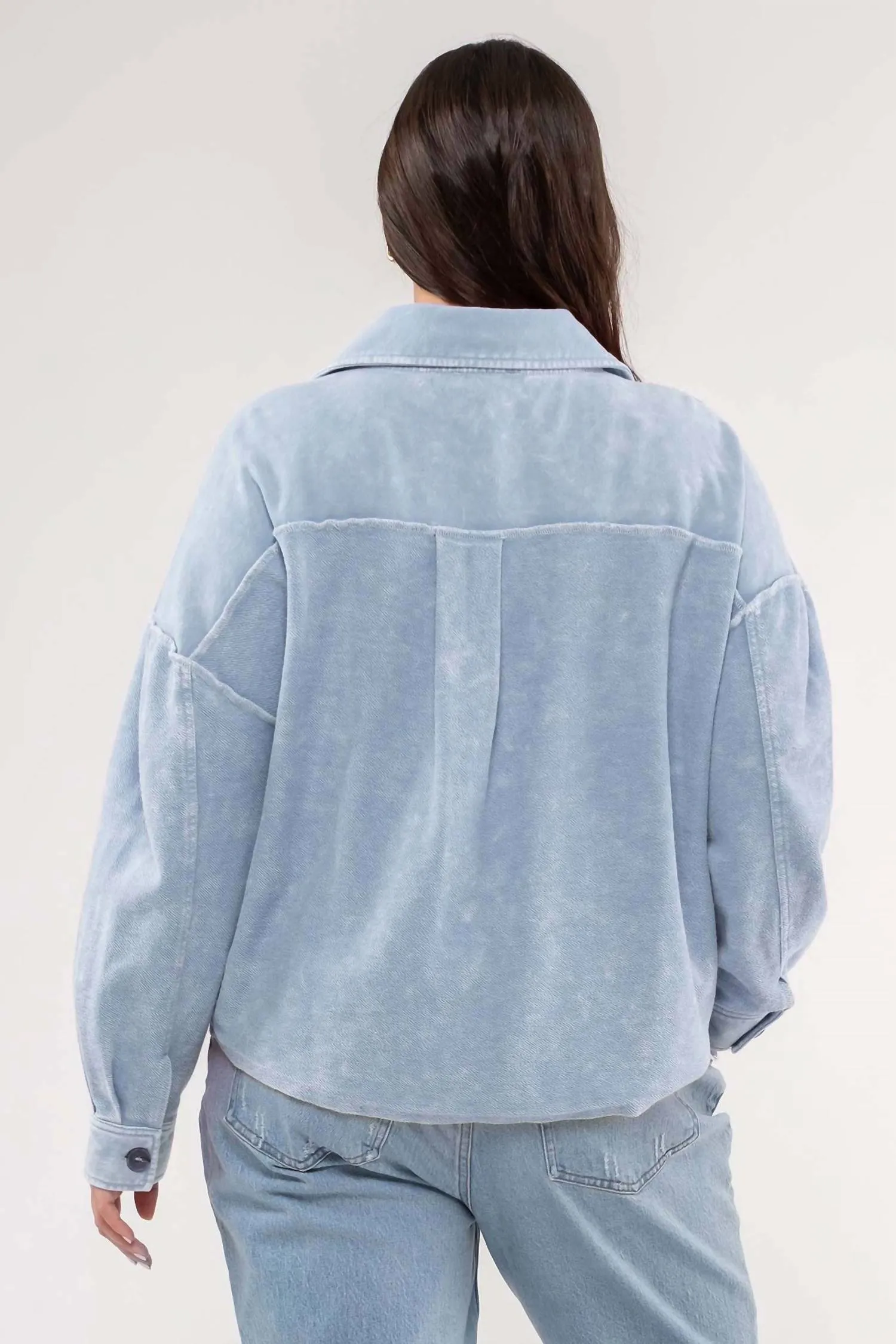 Vintage Washed Patchwork Shacket - Plus In Blue