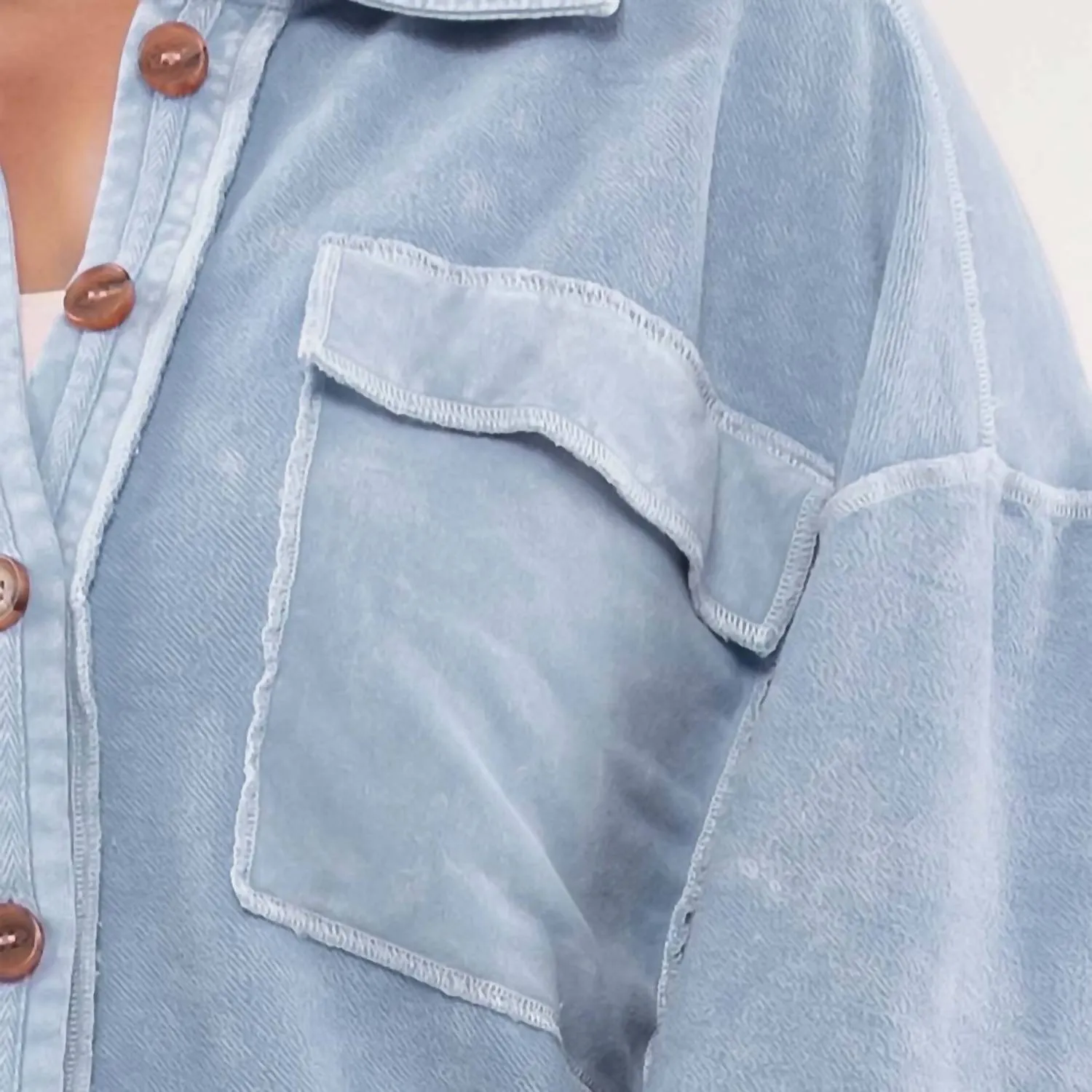 Vintage Washed Patchwork Shacket - Plus In Blue