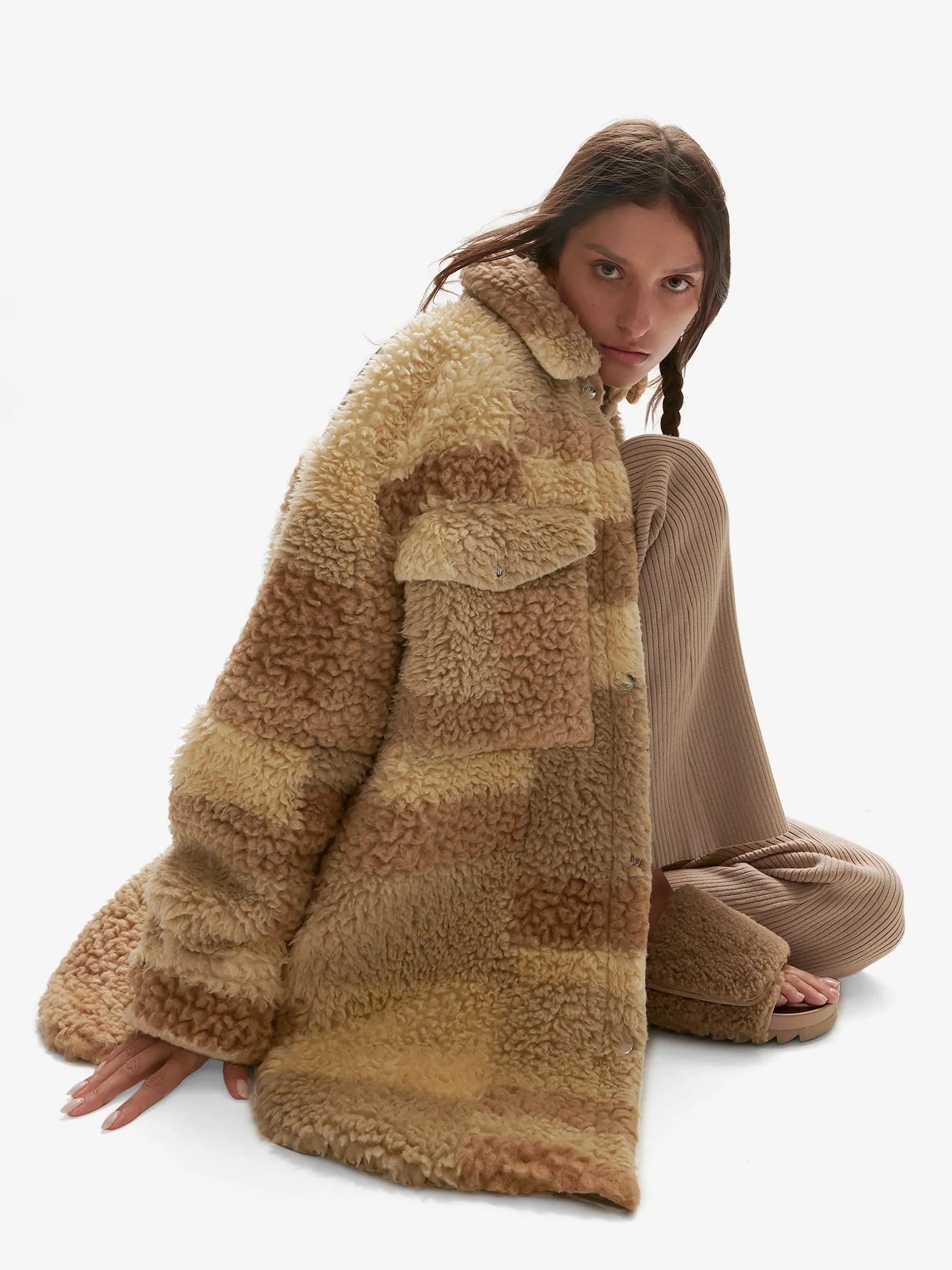 W Lined Wool Sherpa Shirt Jacket- Natural Mix
