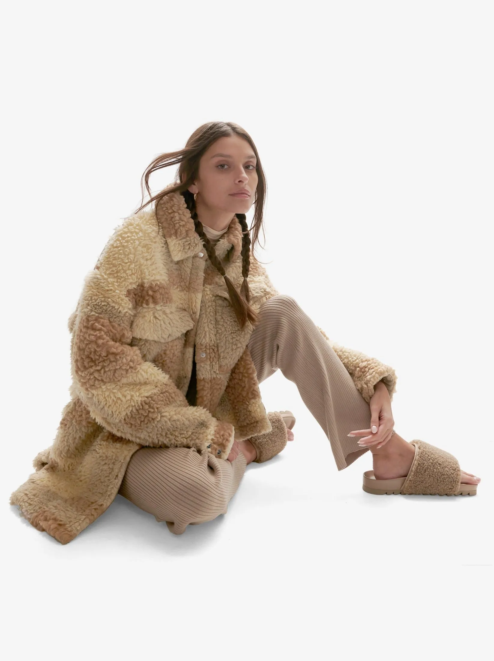 W Lined Wool Sherpa Shirt Jacket- Natural Mix
