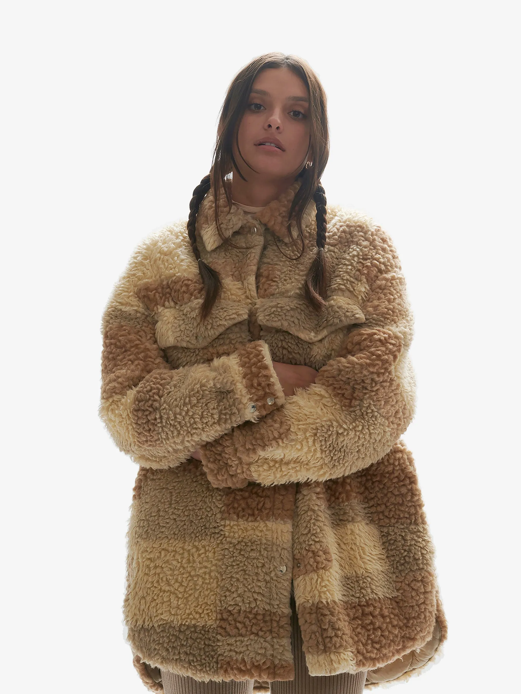W Lined Wool Sherpa Shirt Jacket- Natural Mix