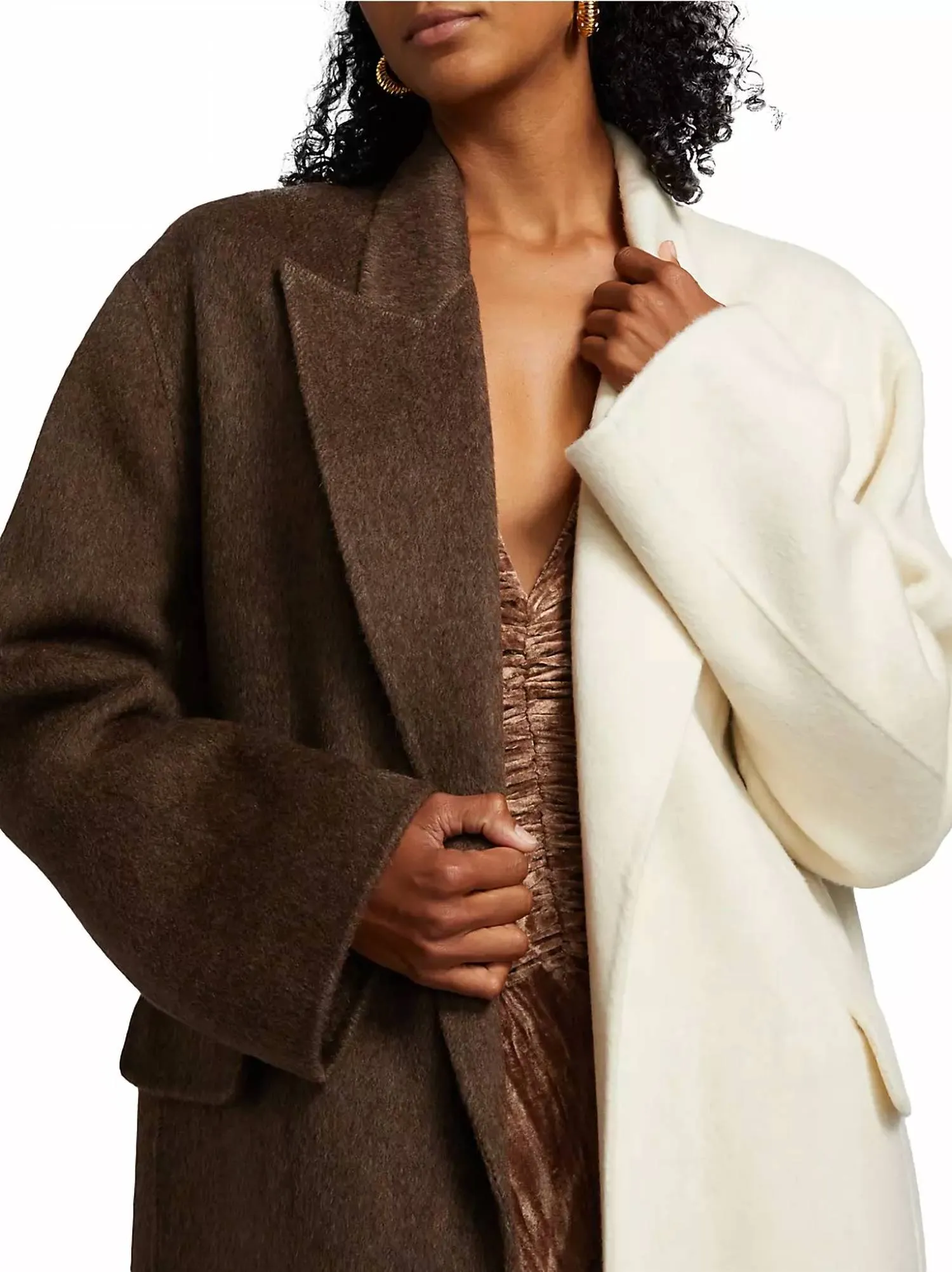 Wendalin Bi-Colored Tailored Coat In Chocolate Brown Ivory