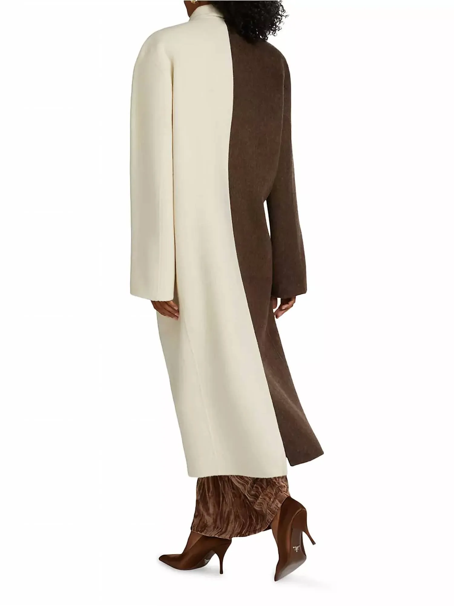 Wendalin Bi-Colored Tailored Coat In Chocolate Brown Ivory