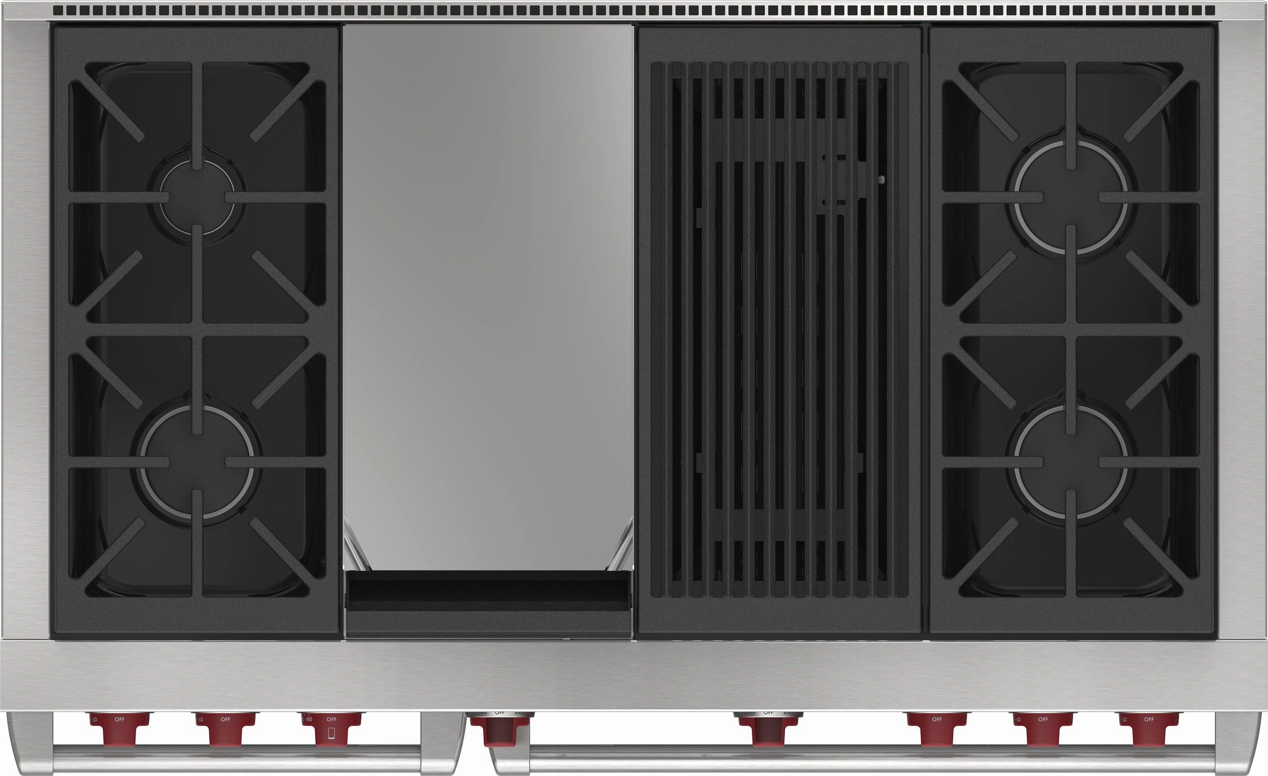Wolf DF48450CGBKPLP 48" Dual Fuel Range - 4 Burners, Infrared Charbroiler And Infrared Griddle