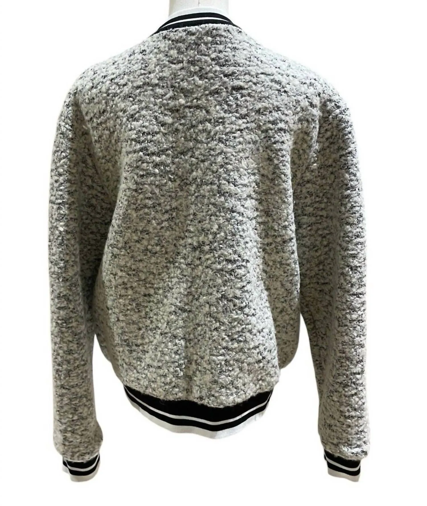 Women's Cashmere Blend Boucle Winter Varsity Style Bomber Jacket In Gray
