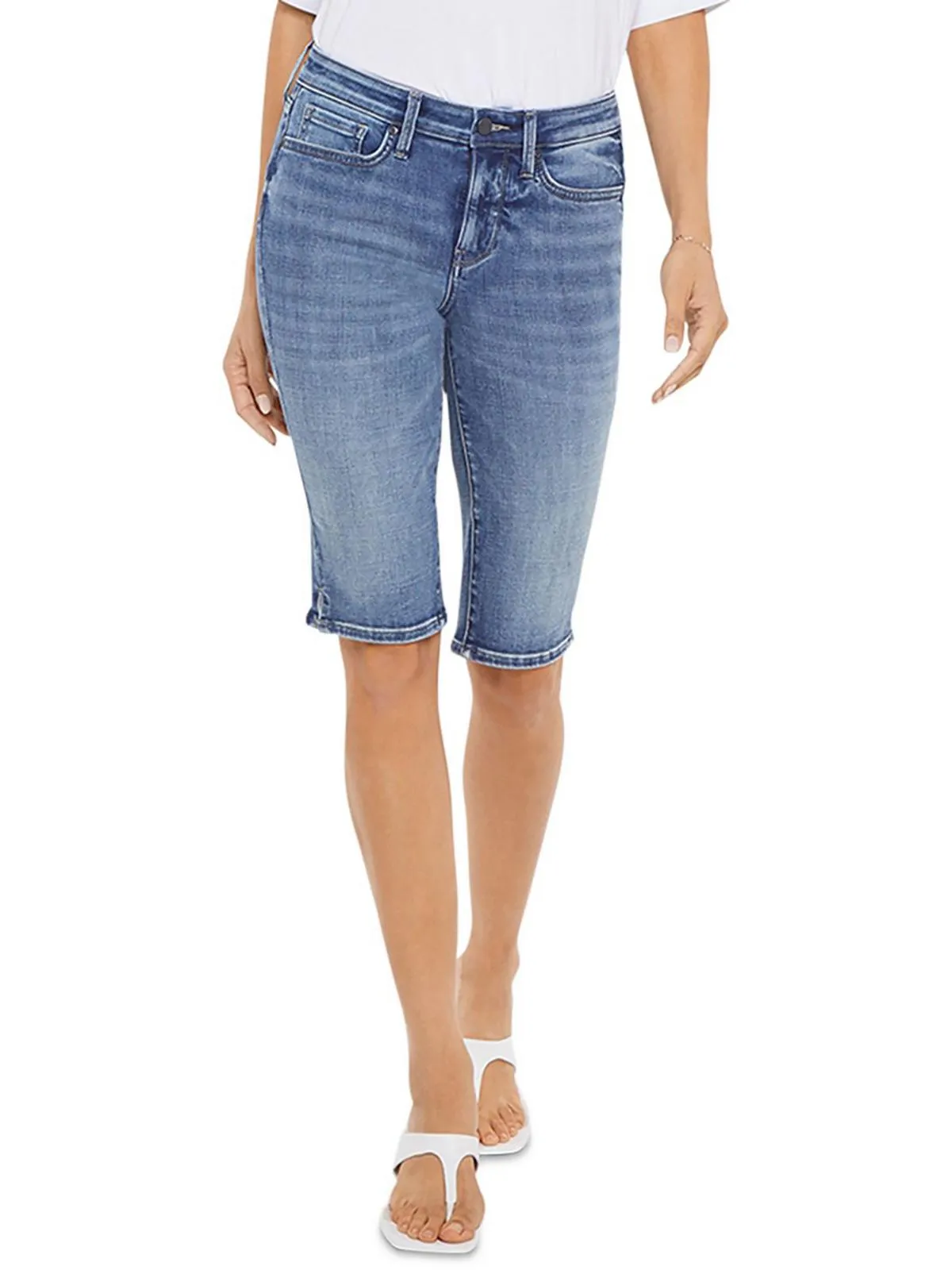 Womens High Rise Midi Denim Shorts