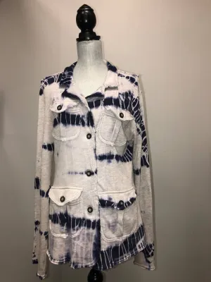 Women's Raw Edge Jacket In Gray/blue Tie-Dye