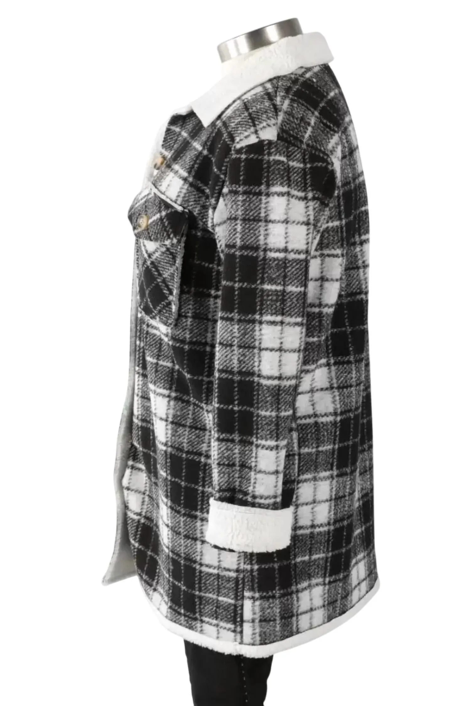 Women's Sherpa Plaid Jacket In Black/grey