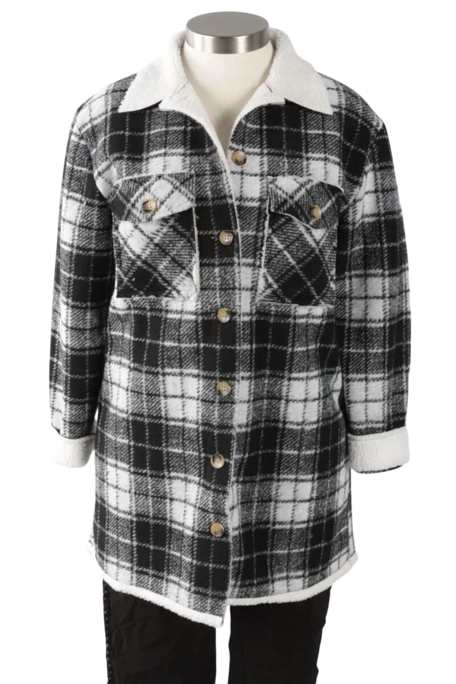 Women's Sherpa Plaid Jacket In Black/grey