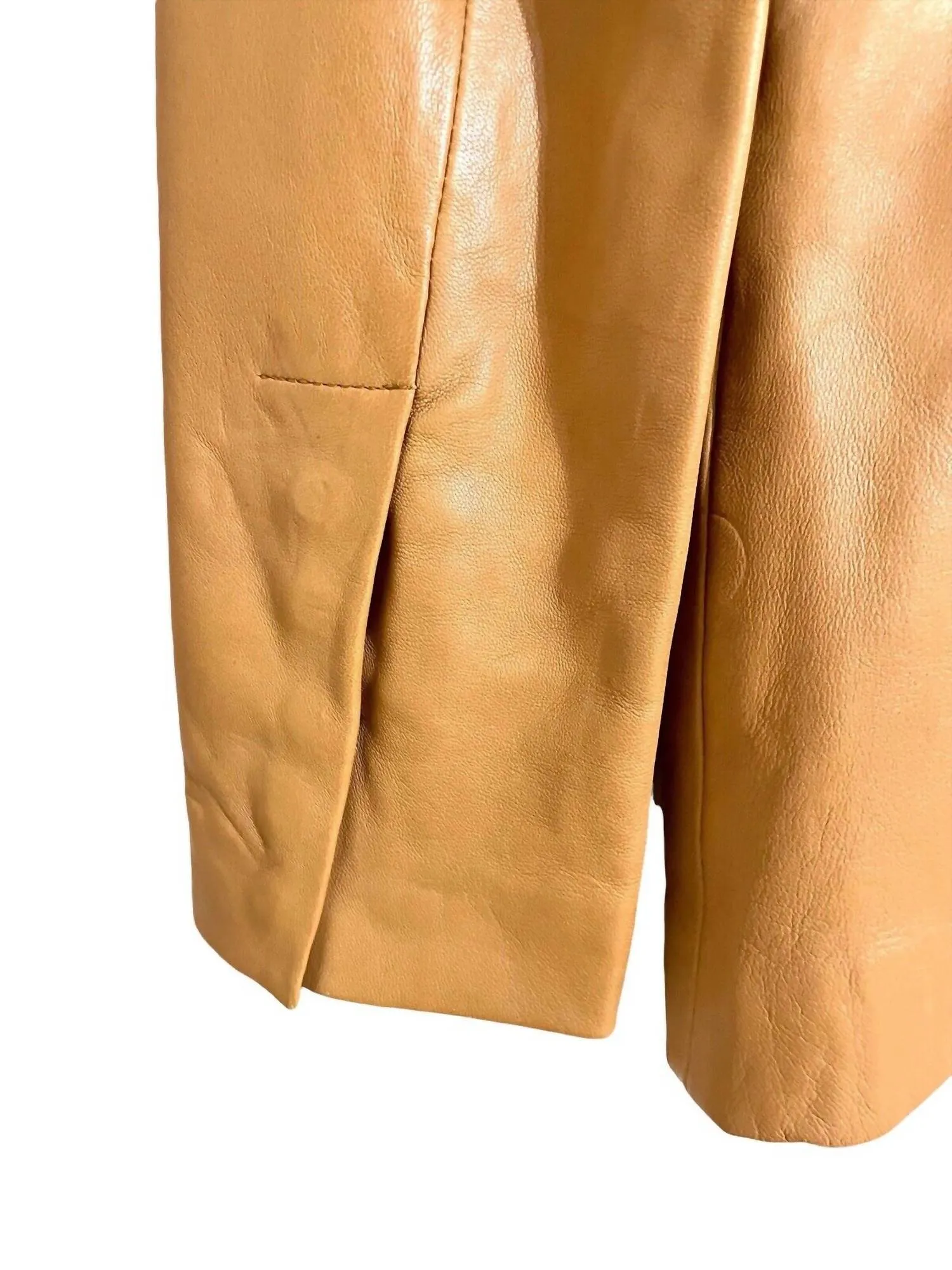 Women's Snap Button Notch Collar Leather Jacket In Brown