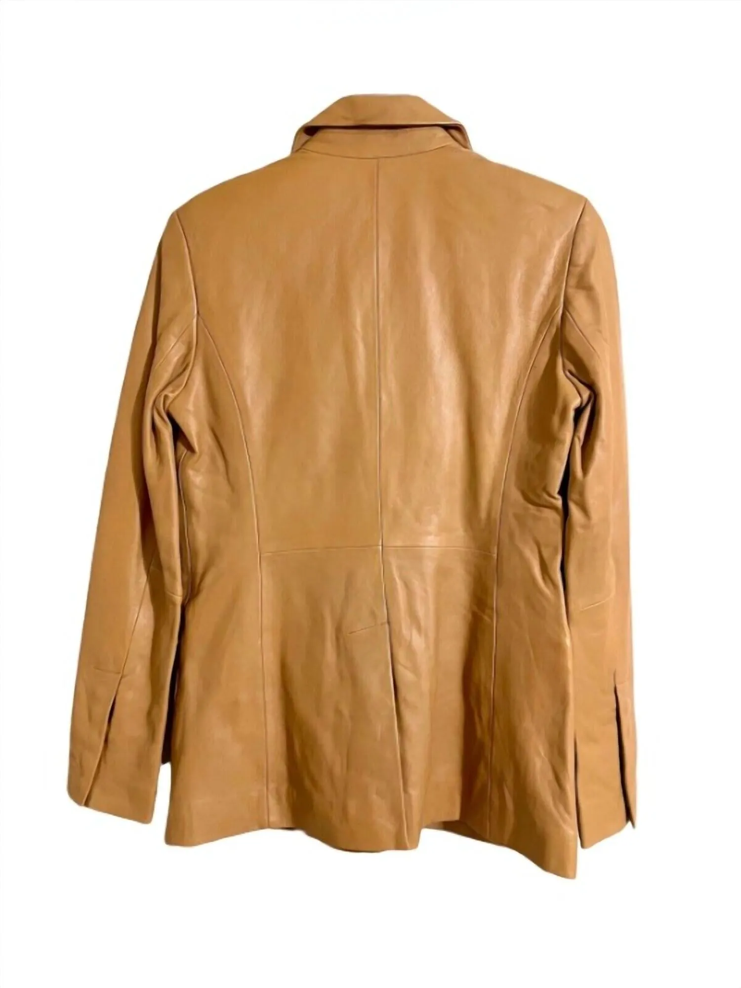 Women's Snap Button Notch Collar Leather Jacket In Brown