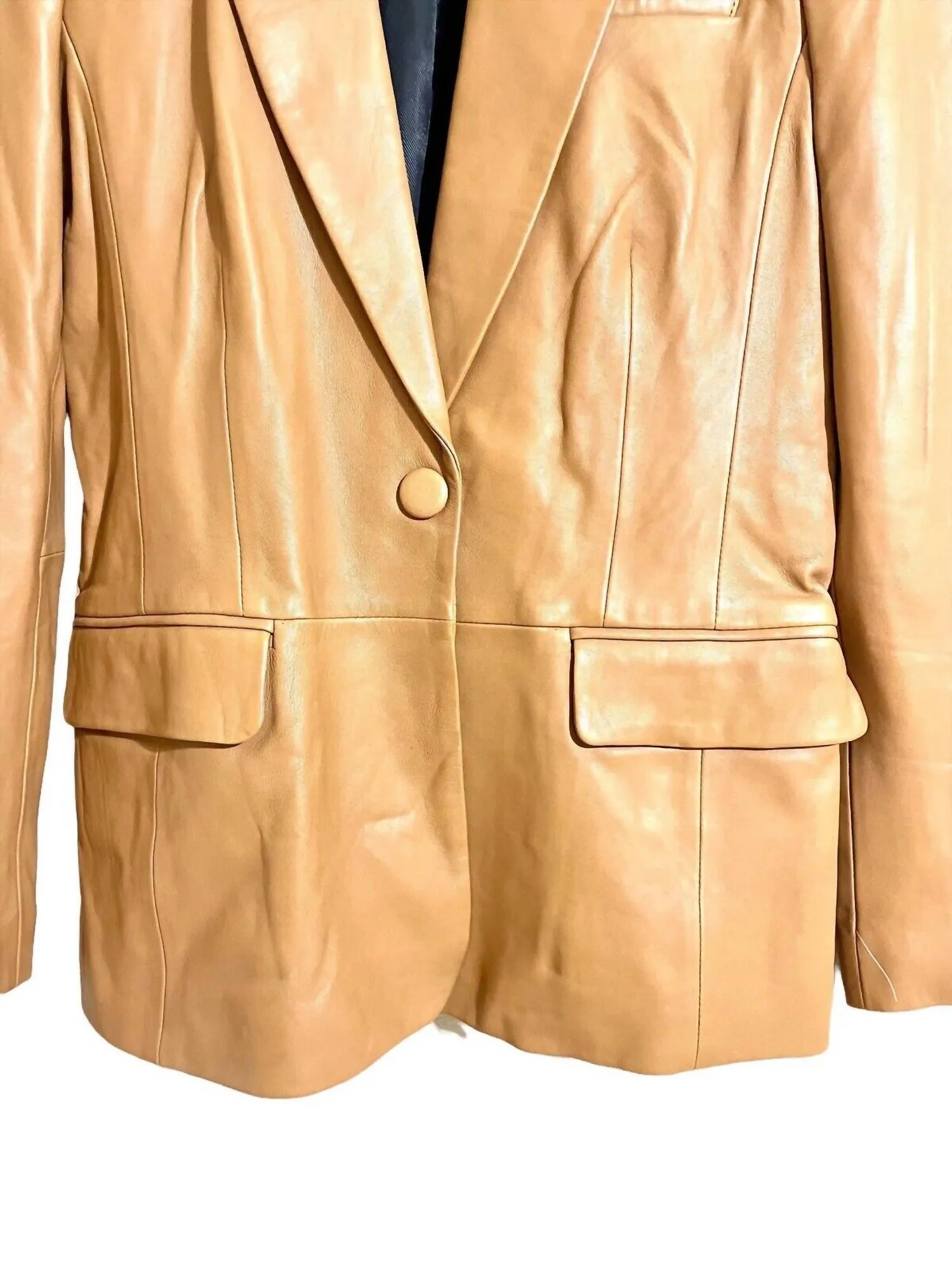 Women's Snap Button Notch Collar Leather Jacket In Brown