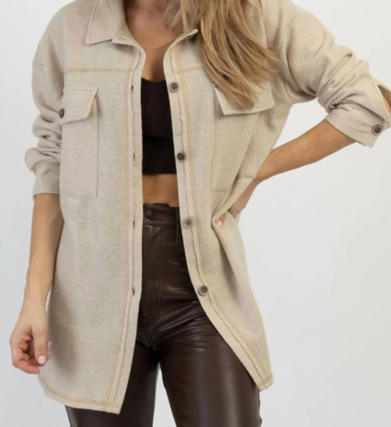 Woodstock Relaxed Shirt Jacket In Beige