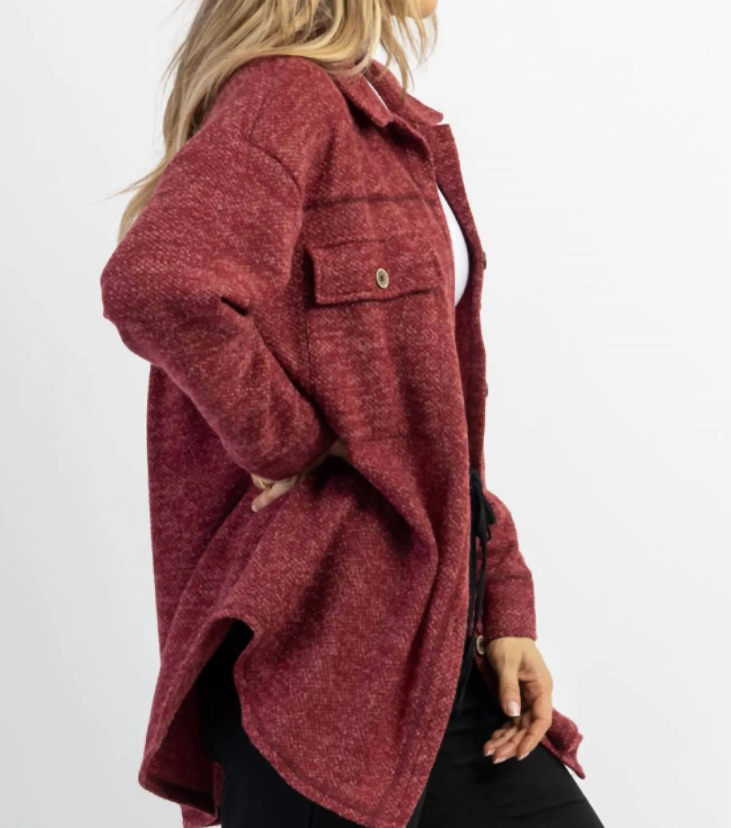 Woodstock Relaxed Shirt Jacket In Burgundy