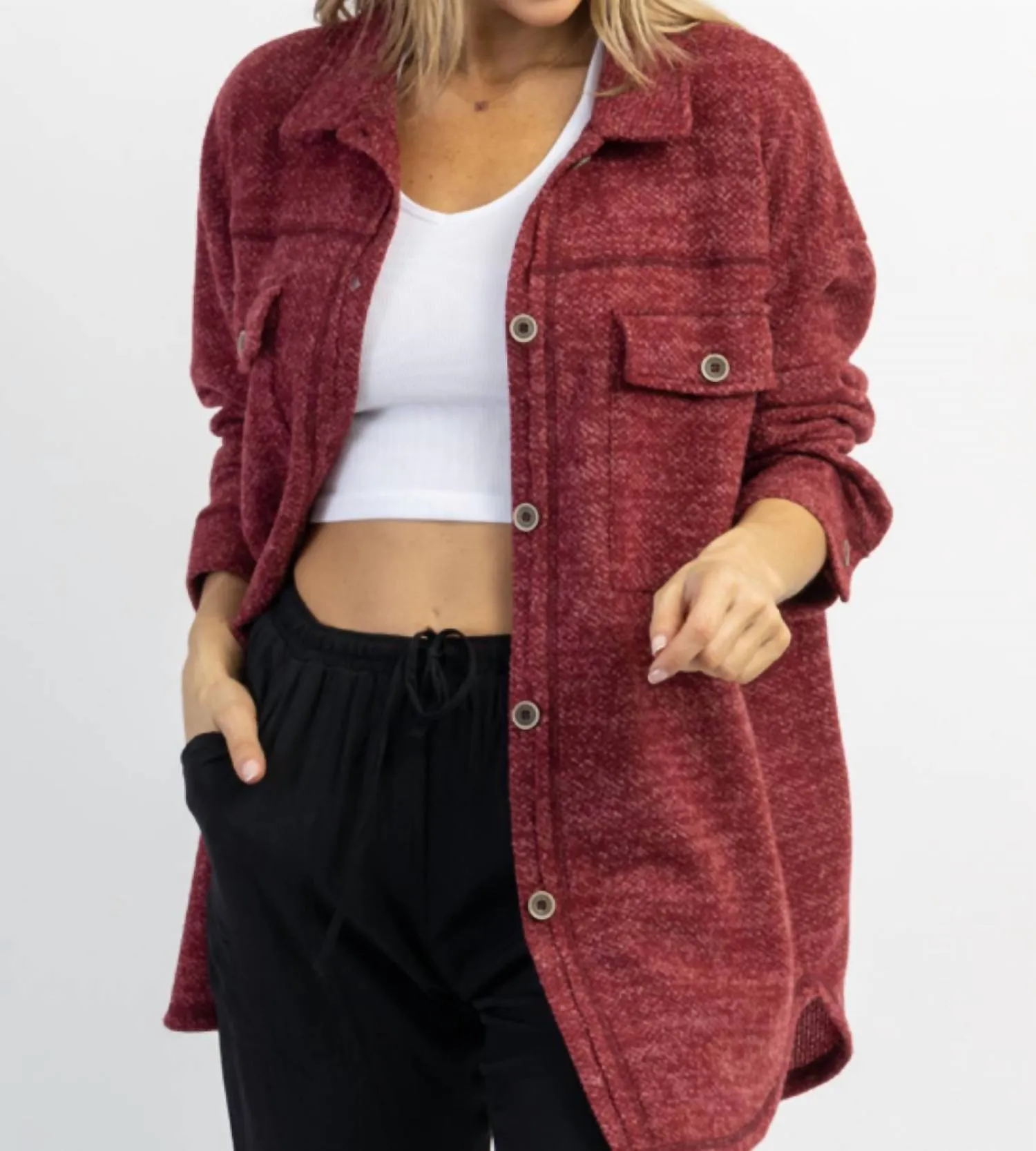Woodstock Relaxed Shirt Jacket In Burgundy