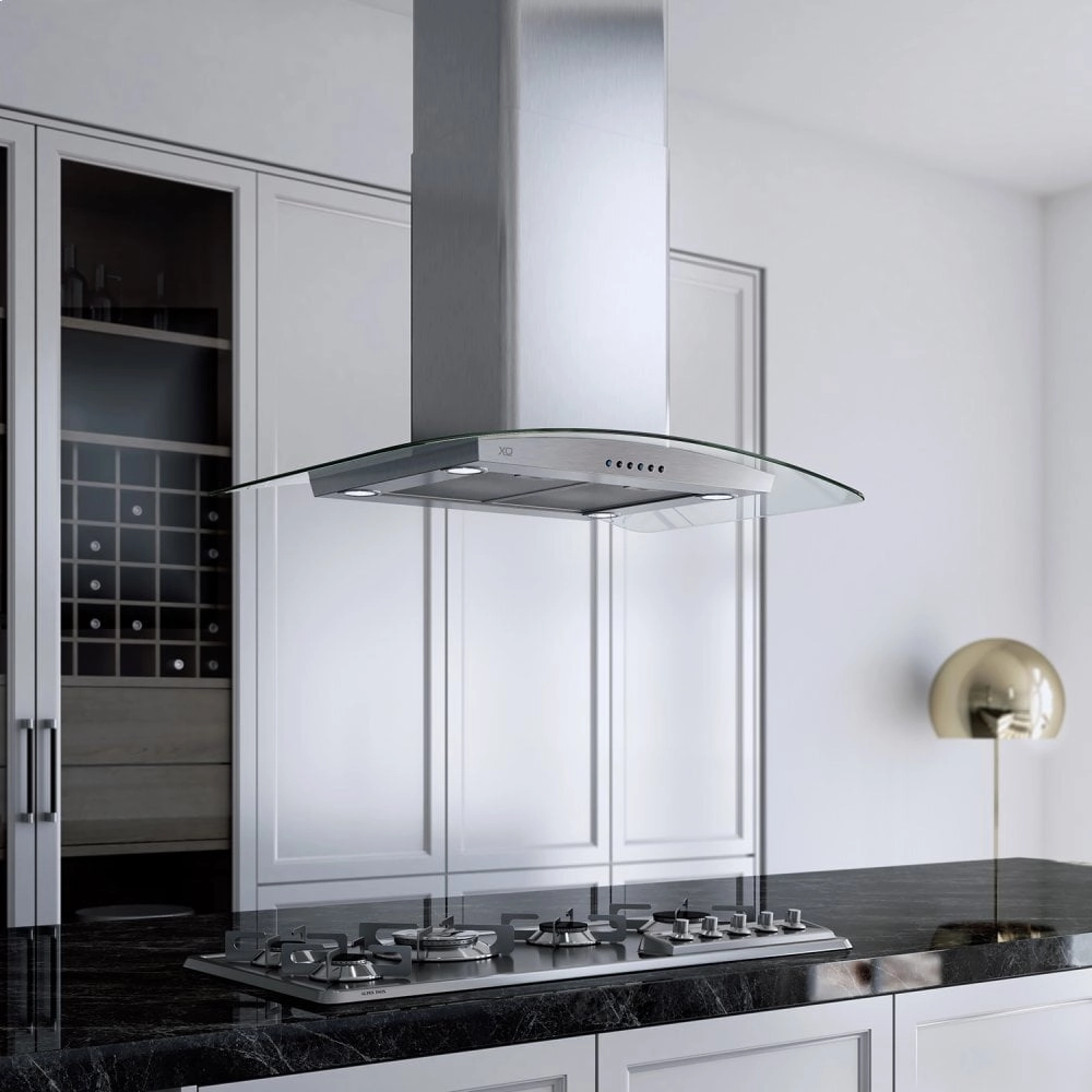 Xo Appliance XOMI42G 600 Cfm 42" Arching Glass And Stainless Italian Made Island Hood