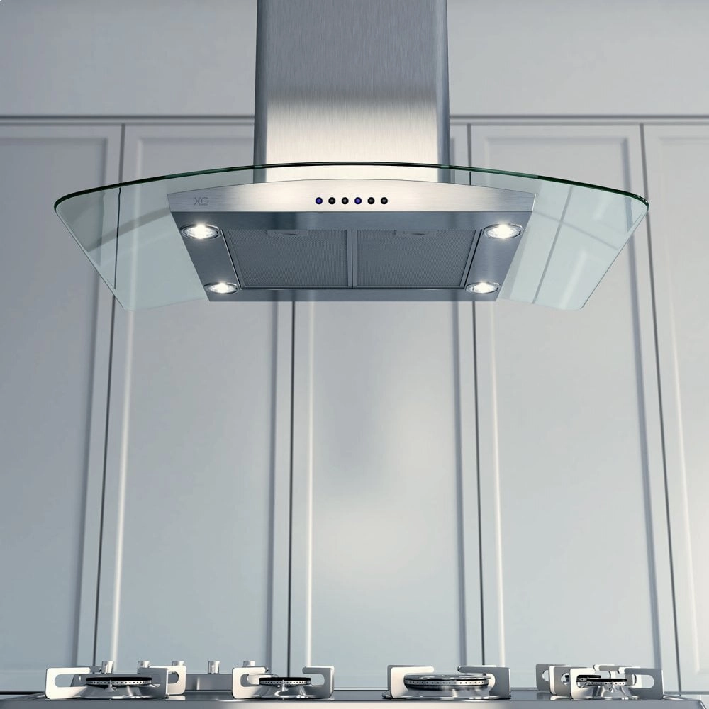 Xo Appliance XOMI42G 600 Cfm 42" Arching Glass And Stainless Italian Made Island Hood