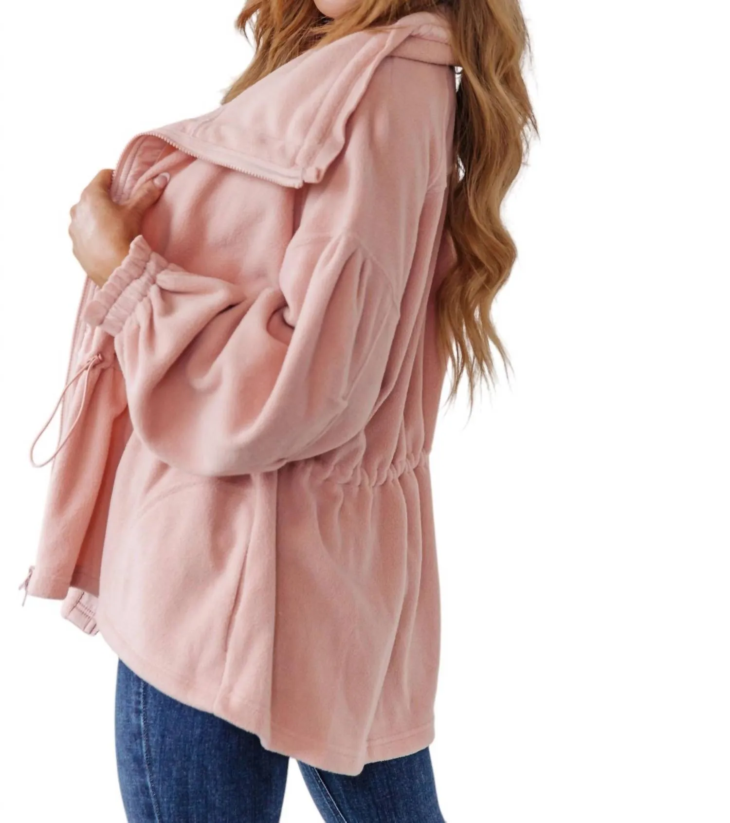 Zipped And Cinched Zip Up Jacket In Pink