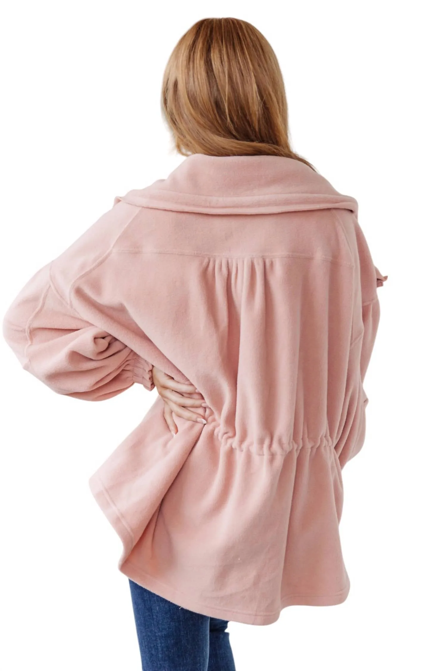 Zipped And Cinched Zip Up Jacket In Pink
