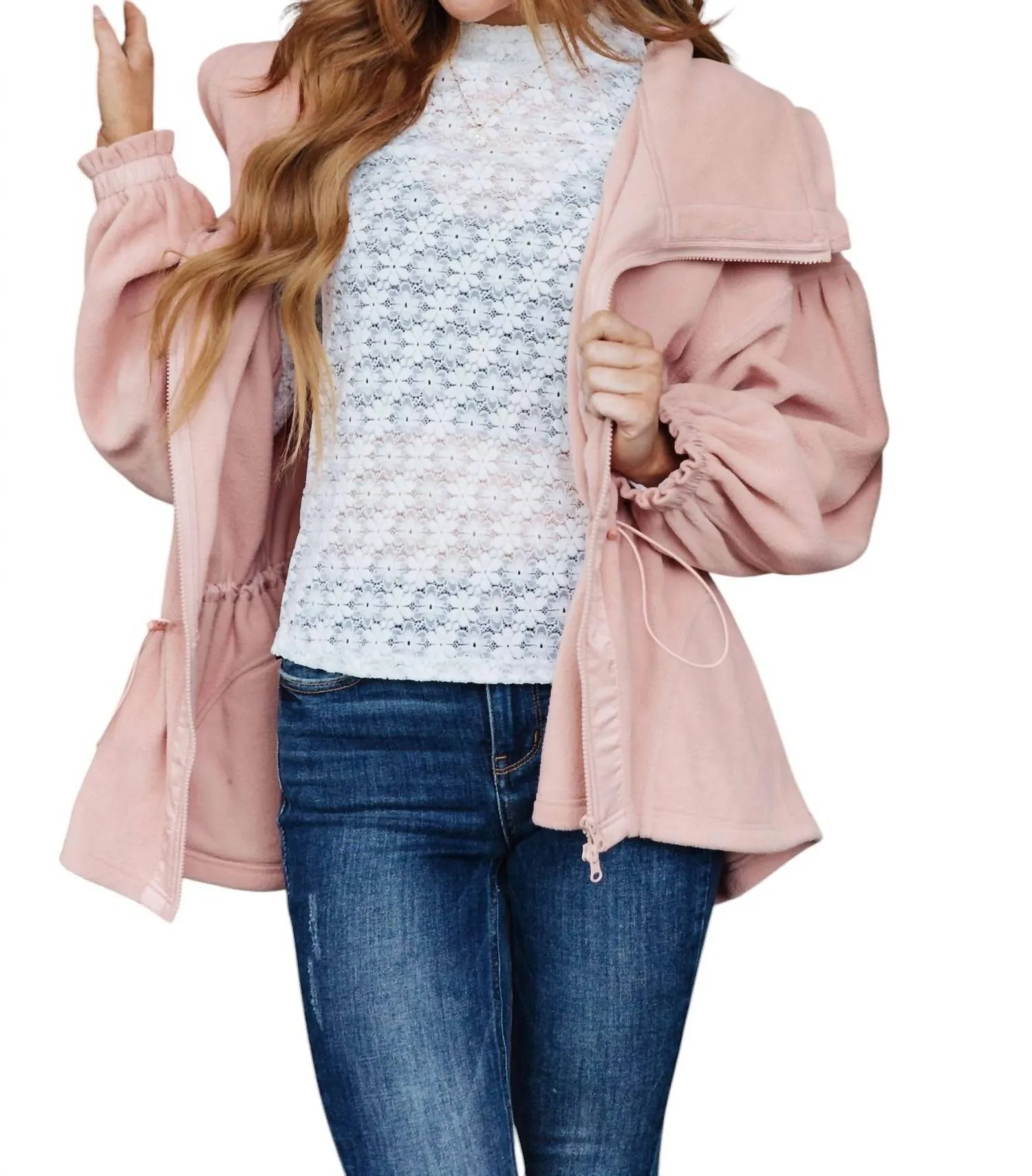 Zipped And Cinched Zip Up Jacket In Pink