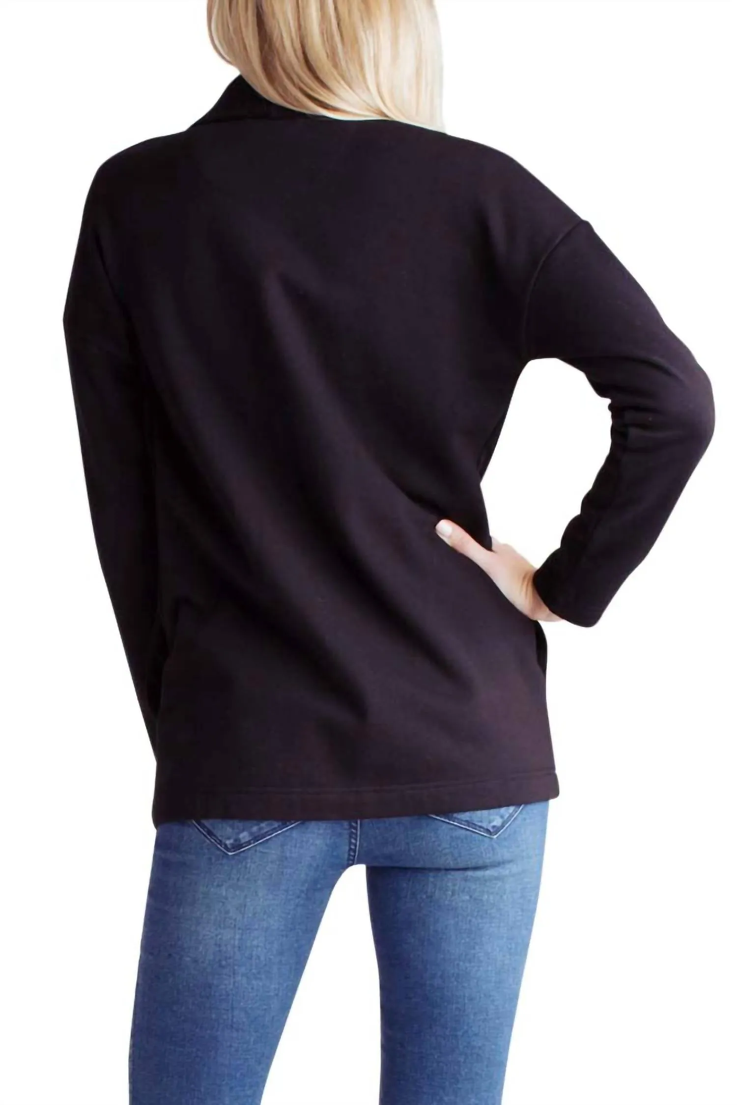 Zipper Front Fleece Jacket In Black