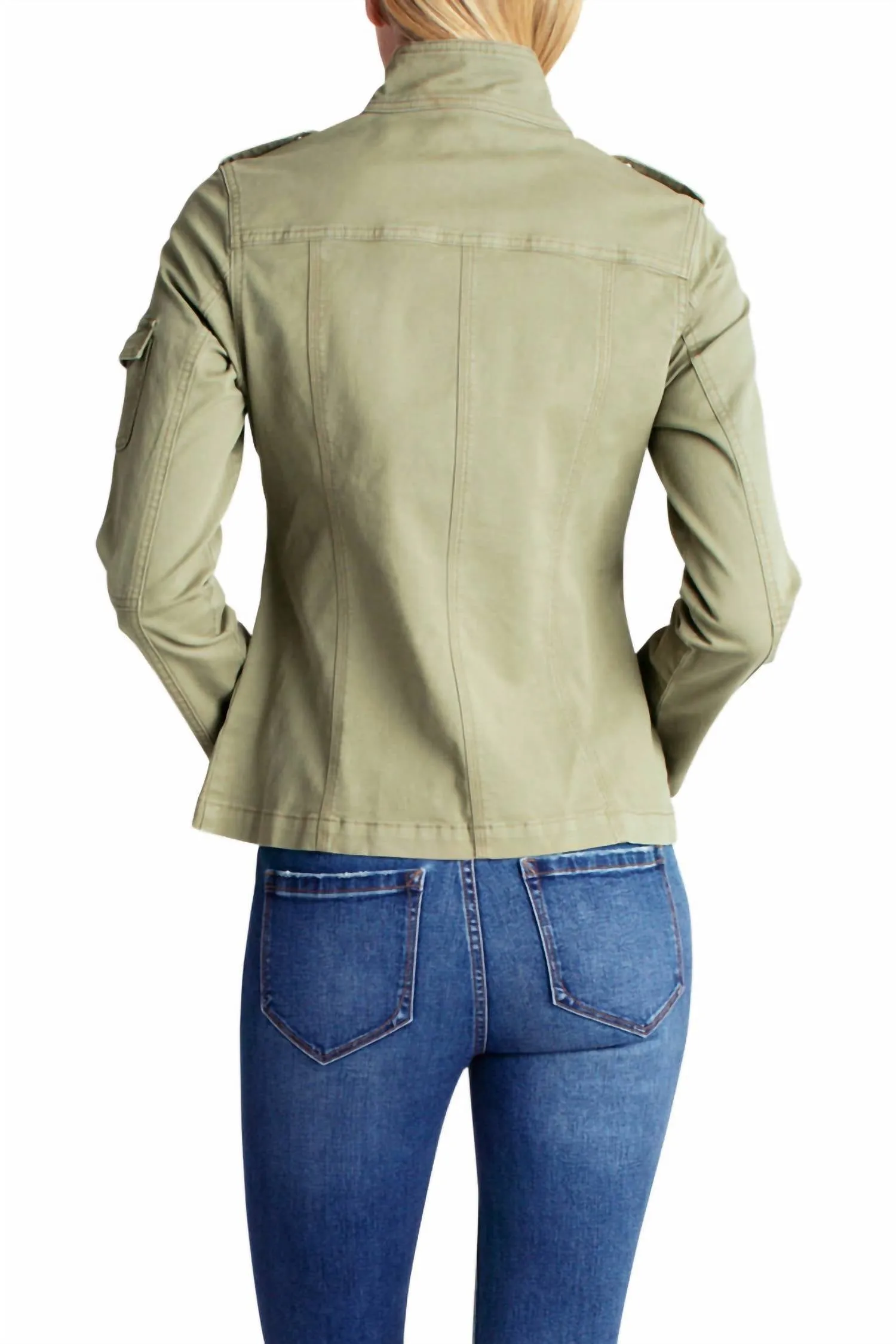 Zipper Front Utility Jacket With Pockets In Vineyard Green